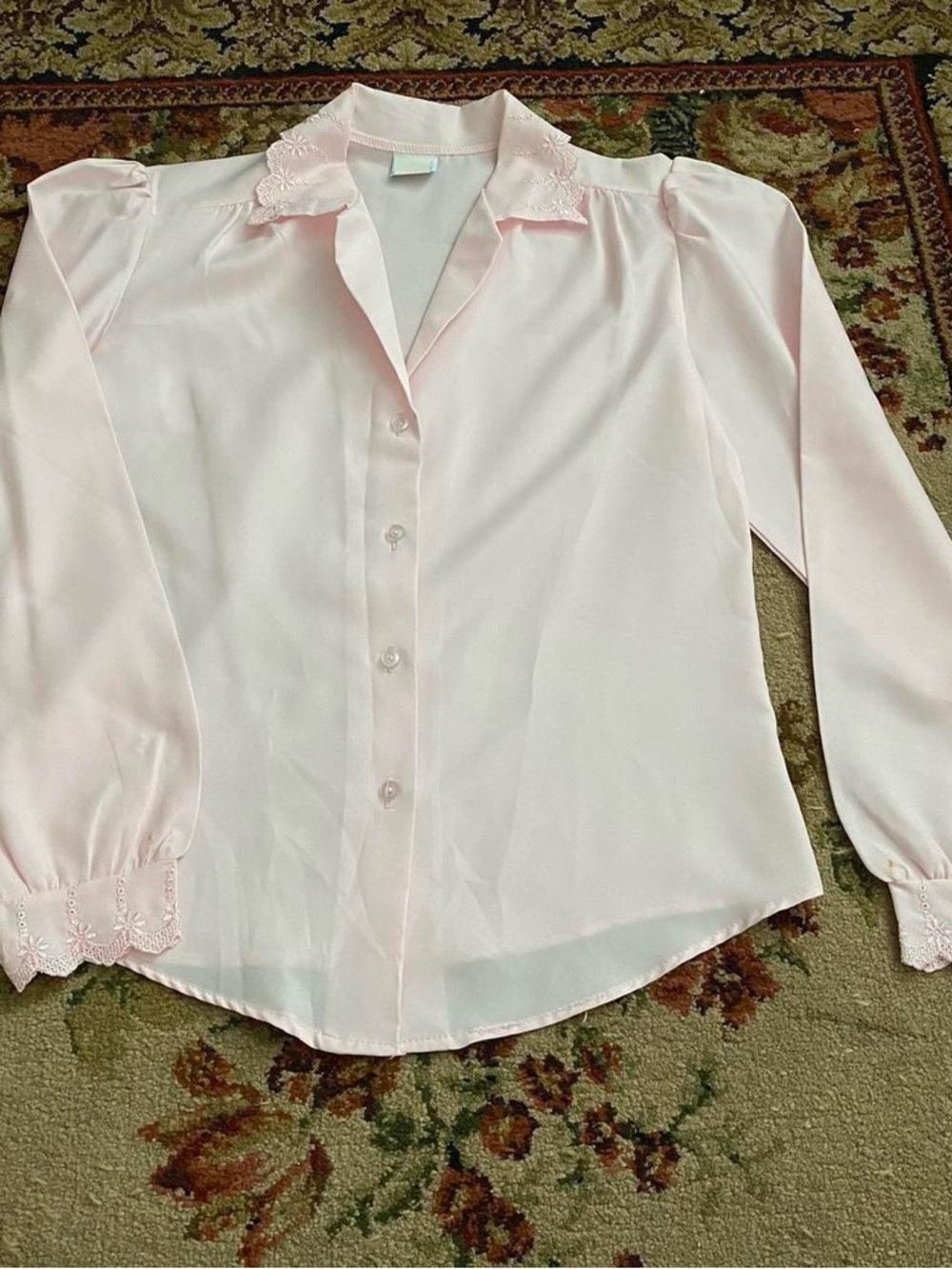 The Blouse Look pastel pink crochet vintage blouse